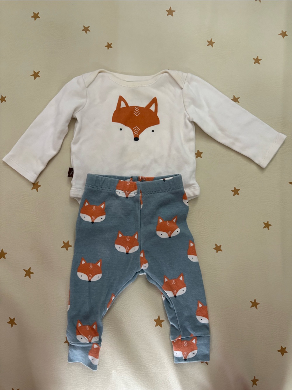 Tea Collection Fox Print One-Piece Set - White & Blue